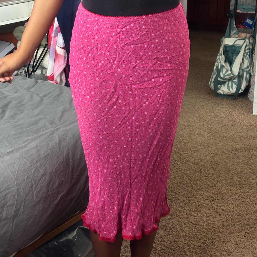 Pink floral midi skirt